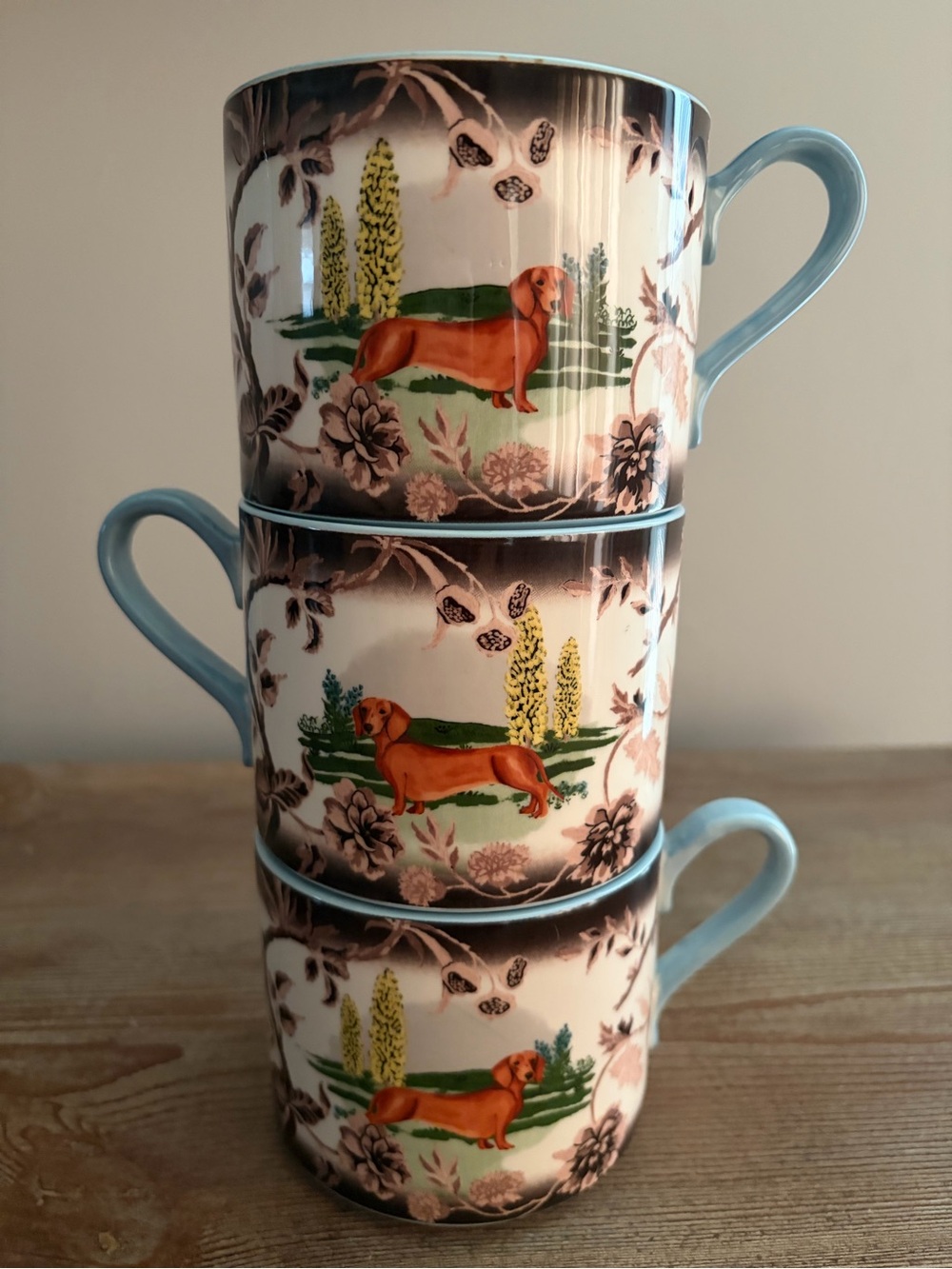 Lot of 3 Anthropologie Dachshund Dog Coffee Mug Portobello Stoneware